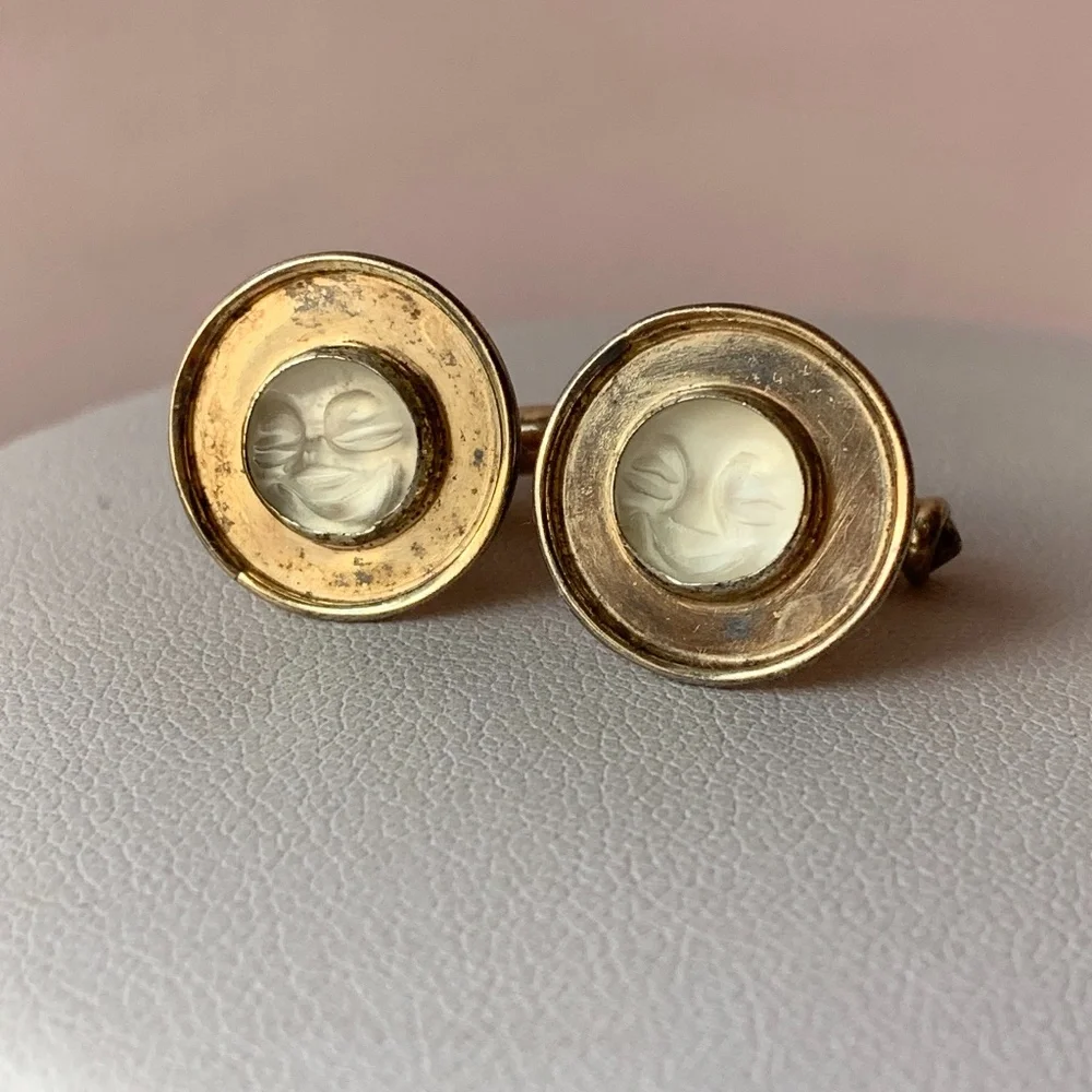 Vintage Sterling Cufflinks Moonstone Rock Crystal
